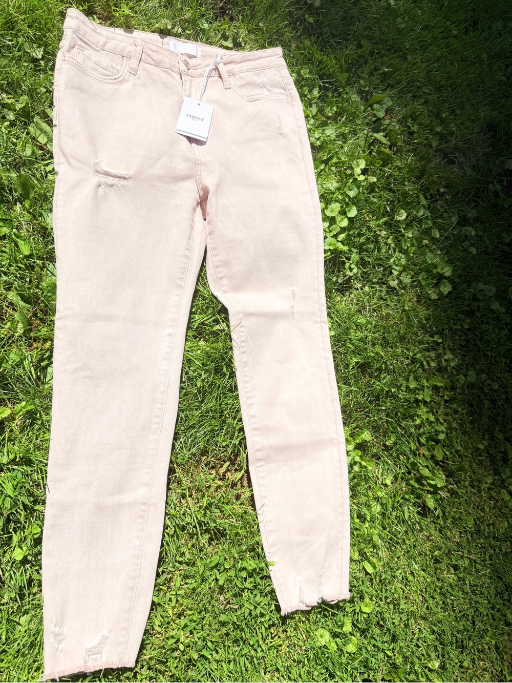 Women’s Pale Pink Skinny Jeans — Modern Distressed Fit